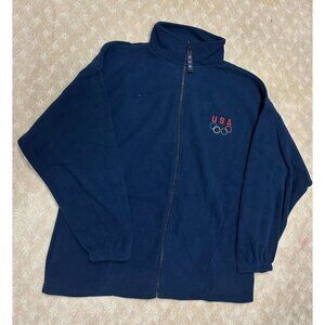 Vintage Fleece Jacket Men's XL USA Olympics Blue Full Zip Made in USA 90s Warm